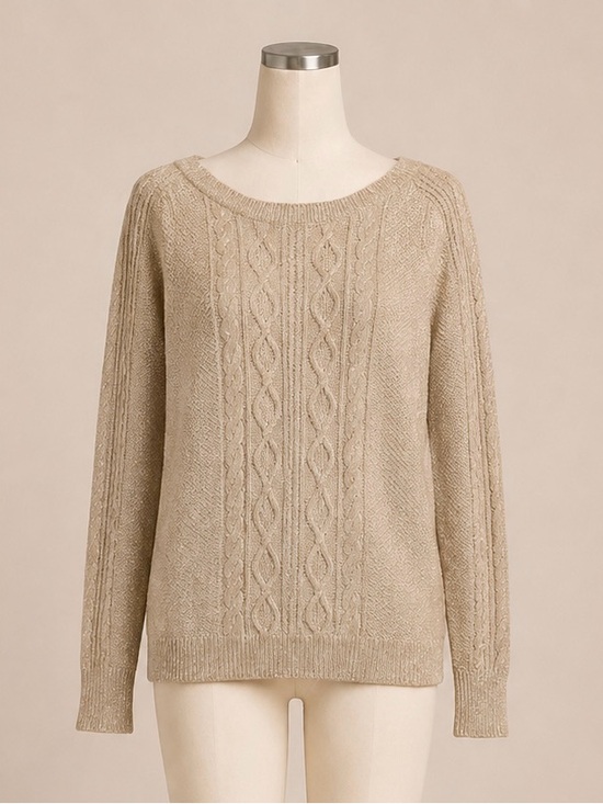 crown & ivy Sweaters - Crown & Ivy Petite Cable Knit Metallic Sweater Beige Gold Shimmer PM